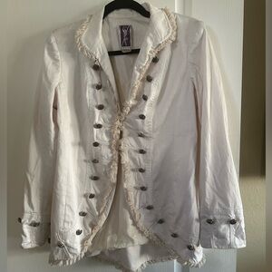 Vintage Military/Utility Jacket w/ Button n Lace Ruffle Accents.   Size 4